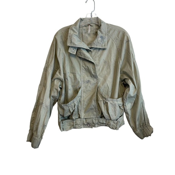 Free People Ripstop Parachute Bomber Jacket Green Tie Dye Women Size XS Grunge - Picture 2 of 8